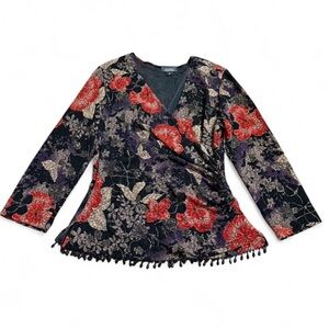 Dressbarn Black and Red Floral Blouse